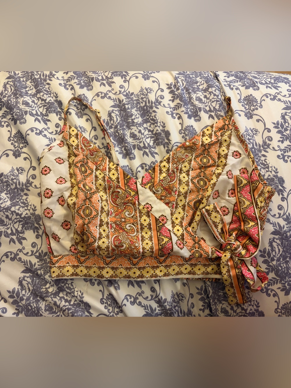Boho Paisley Tie-Front Bandana Top in Yellow & Pink
